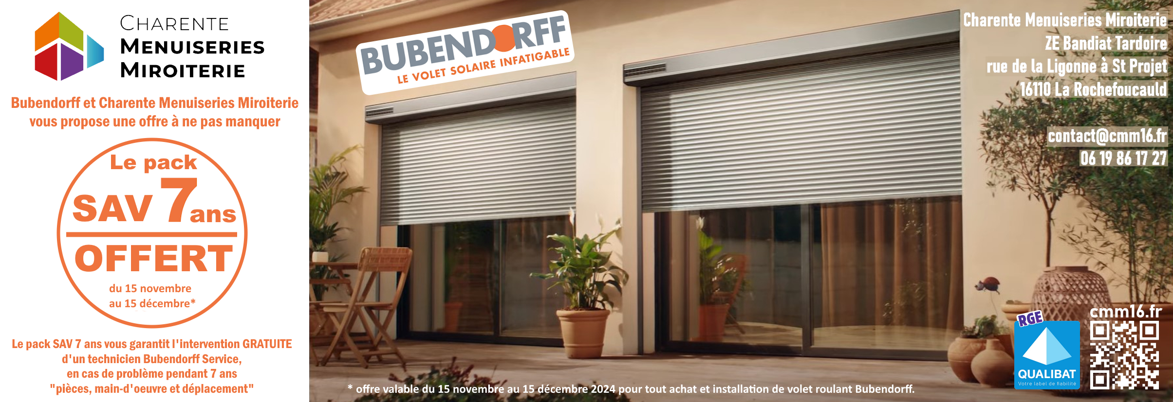 Offre pack SAV 7 ans offert pour l'achat et l'installation de volet roulant Bubendorff